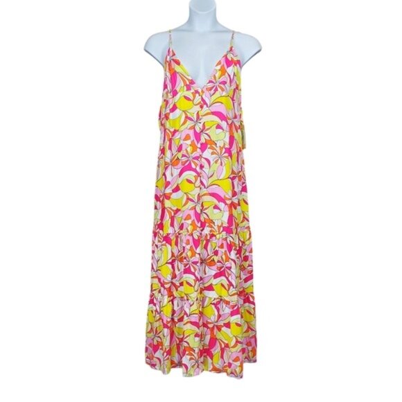 JustFab Womens Multicolor Fuchsia Floral Print Tiered Maxi Dress Size XXL NWT - Picture 1 of 8